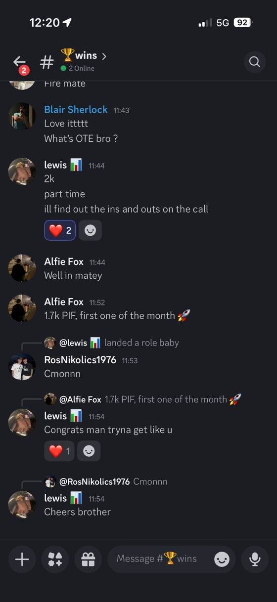 Screenshot of a real student win posted in the Set2Scale community